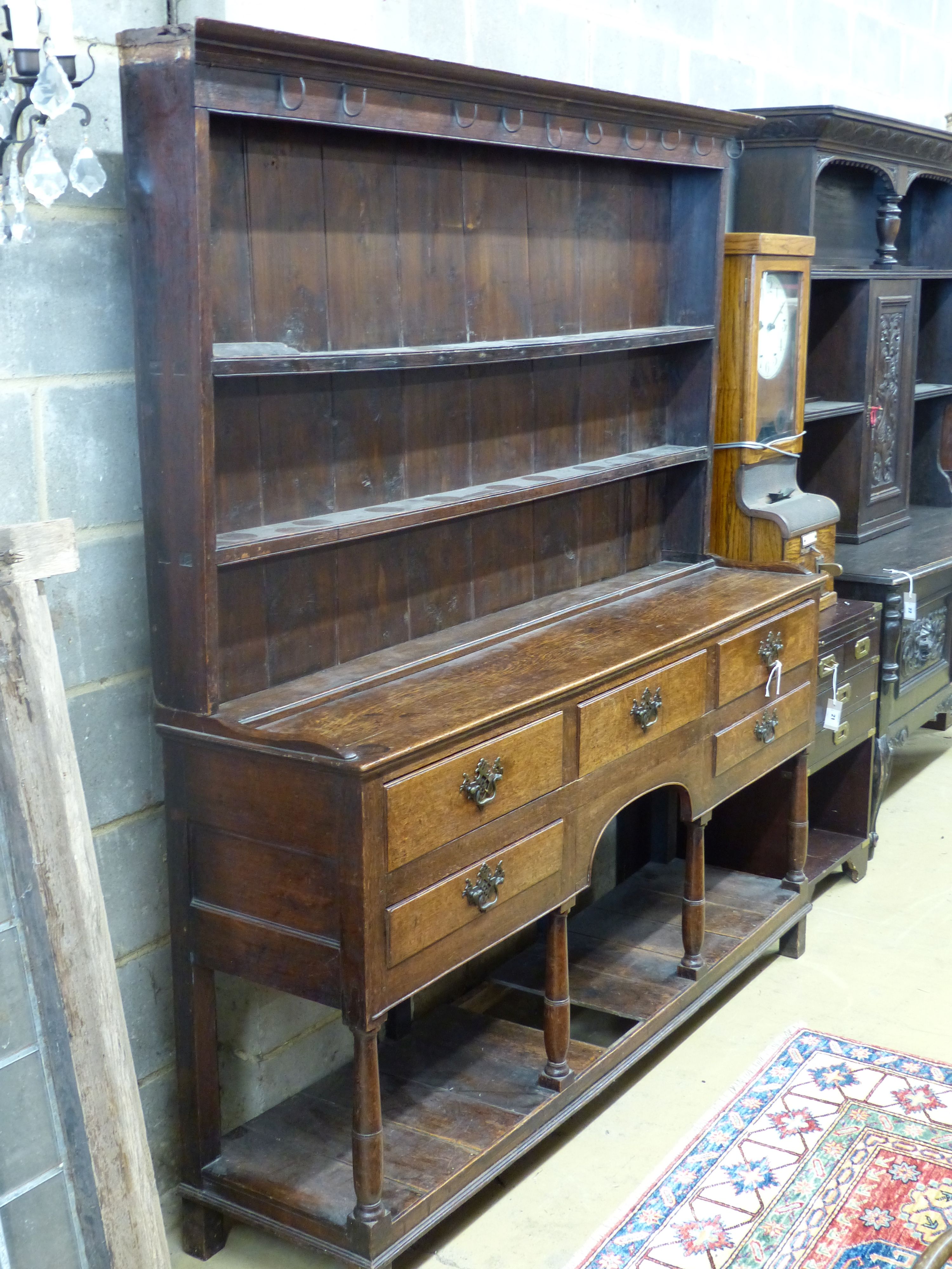 A late 18th/early 19th century oak dresser, W 172cm